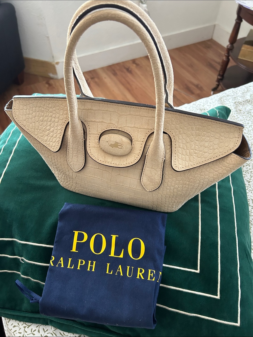 Polo by Ralph Lauren Beige Croc-Embossed Tote